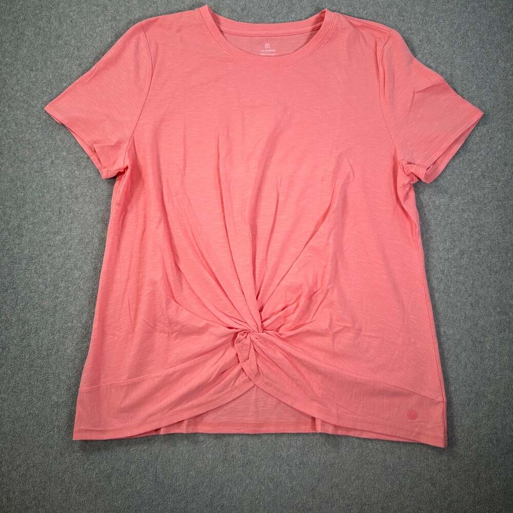 Talbots Women's X-Large Pink Knotted Front Short Sleeve Tee Shirt Crew Neck